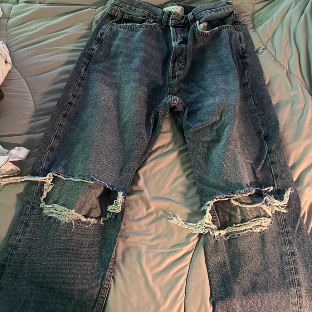 Topshop Dad Jeans in Distressed Blue